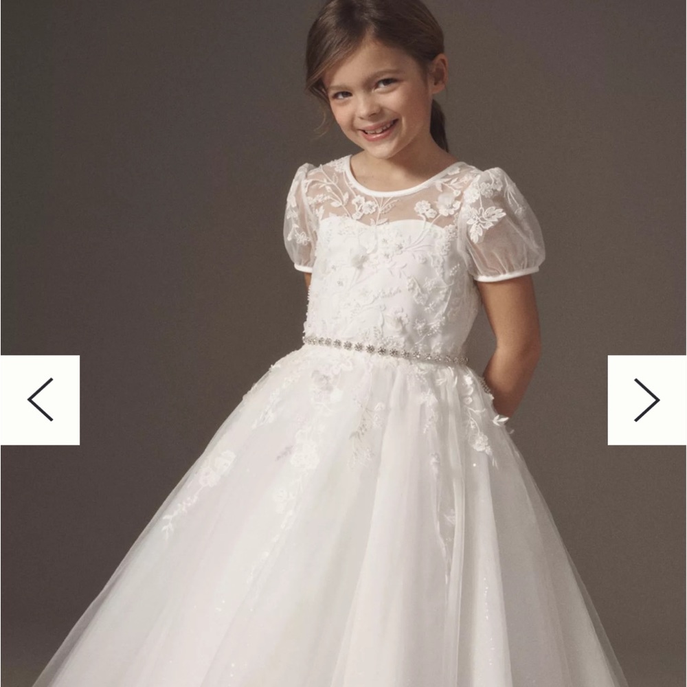 White Floral Kids Formal Dress flower girl first communion